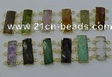 NGC5372 12*30mm - 15*30mm faceted rectangle mixed gemstone connectors