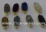 NGC5568 10*22mm - 12*25mm freeform plated druzy quartz connectors