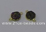 NGC5598 15mm - 16mm coin plated druzy agate connectors wholesale