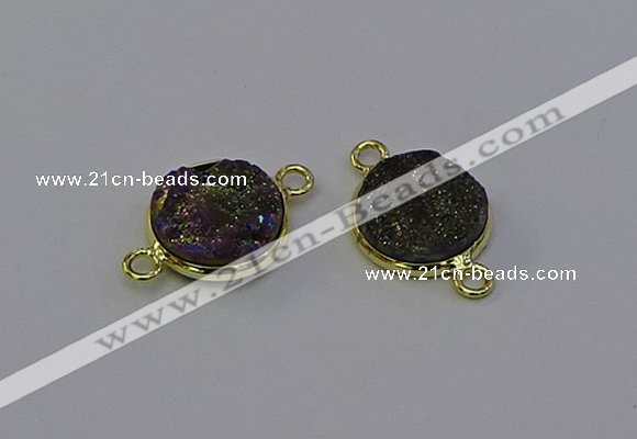 NGC5598 15mm - 16mm coin plated druzy agate connectors wholesale