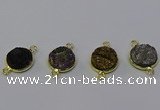 NGC5602 15mm - 16mm coin plated druzy agate connectors wholesale