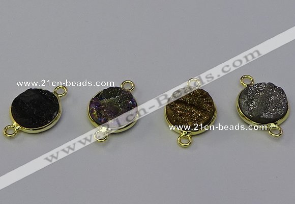 NGC5602 15mm - 16mm coin plated druzy agate connectors wholesale