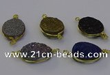 NGC5624 15*20mm oval plated druzy quartz connectors wholesale