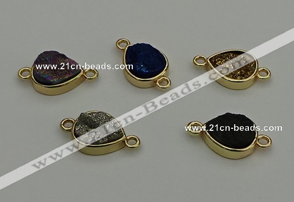 NGC5806 10*14mm flat teardrop plated druzy agate connectors