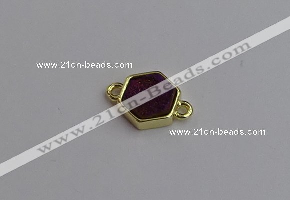 NGC5852 12*12mm hexagon plated druzy agate connectors wholesale