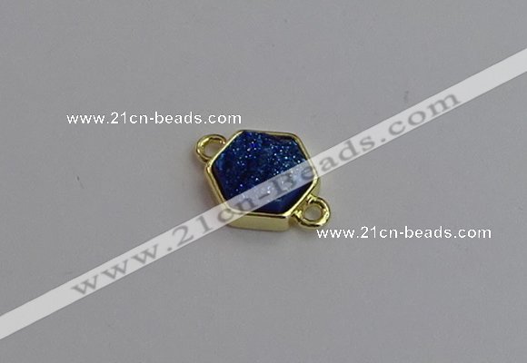 NGC5854 12*12mm hexagon plated druzy agate connectors wholesale