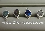 NGC6006 10*12mm flat teardrop plated druzy agate connectors wholesale