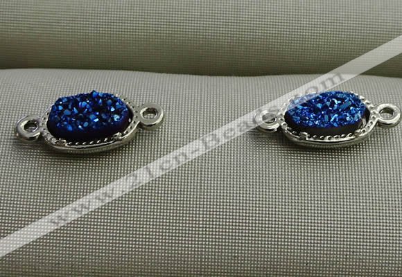 NGC6013 5*8mm oval plated druzy agate connectors wholesale