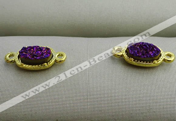 NGC6022 5*8mm oval plated druzy agate connectors wholesale