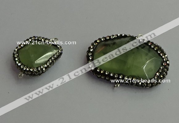 NGC6548 18*25mm - 25*30mm freeform green rutilated quartz connectors