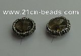 NGC6580 18mm - 20mm flat round smoky quartz connectors wholesale