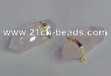 NGC665 10*35mm - 15*40mm faceted nuggets rose quartz connectors