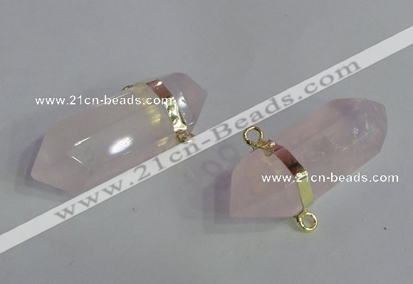 NGC665 10*35mm - 15*40mm faceted nuggets rose quartz connectors