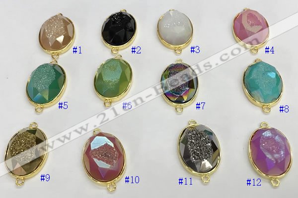 NGC7007 17*22mm faceted oval plated druzy agate connectors