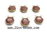 NGC7067 16mm faceted hexagon pink wooden jasper connectors