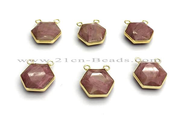 NGC7067 16mm faceted hexagon pink wooden jasper connectors