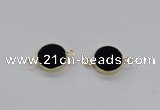 NGC719 16mm coin black agate gemstone connectors wholesale