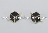 NGC726 12*12mm cube black agate connectors wholesale