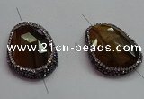 NGC7524 25*35mm - 28*38mm faceted freeform yellow tiger eye connectors