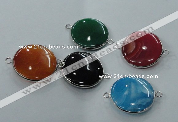 NGC77 25mm - 26mm flat round agate gemstone connectors wholesale