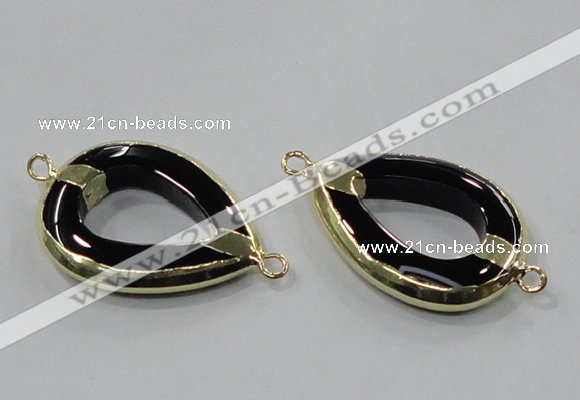 NGC889 30*40mm teardrop black agate connectors wholesale