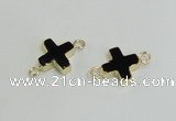 NGC987 15*15mm cross black agate gemstone connectors wholesale