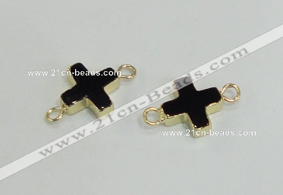 NGC987 15*15mm cross black agate gemstone connectors wholesale