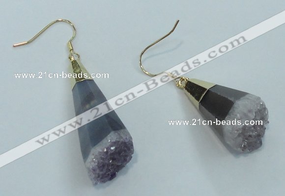 NGE03 15*30mm - 16*35mm freeform druzy amethyst earrings wholesale