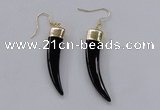 NGE152 10*40mm – 10*42mm oxhorn black agate gemstone earrings