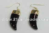 NGE161 11*28mm – 11*30mm oxhorn black agate gemstone earrings