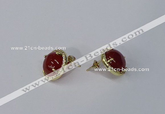 NGE183 12mm flat round agate gemstone earrings wholesale