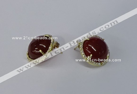 NGE188 15mm flat round agate gemstone earrings wholesale