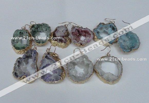 NGE33 30*35mm - 35*40mm freeform plated druzy agate earrings