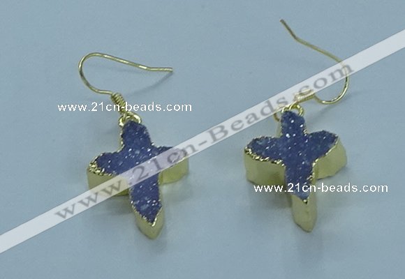 NGE339 13*18mm - 15*20mm cross druzy agate earrings wholesale