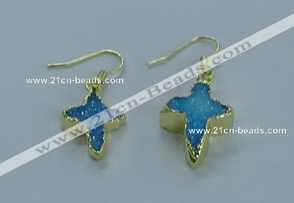 NGE341 13*18mm - 15*20mm cross druzy agate earrings wholesale