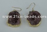 NGE37 20*25mm - 25*30mm freeform plated druzy agate earrings