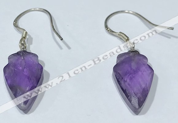 NGE422 9*15mm arrowhead-shaped amethyst earrings wholesale