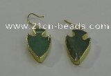 NGE5003 16*20mm - 18*25mm arrowhead green aventurine earrings