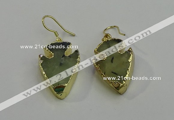 NGE5006 18*25mm - 20*30mm arrowhead green rutilated quartz earrings