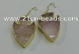 NGE5007 20*30mm - 25*30mm arrowhead rose quartz earrings