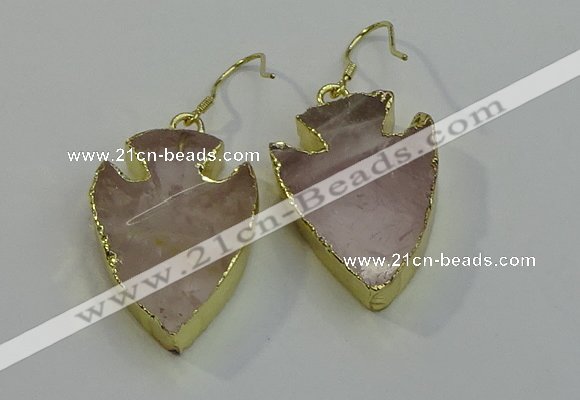 NGE5007 20*30mm - 25*30mm arrowhead rose quartz earrings