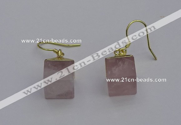 NGE5081 10*15mm cube rose quartz gemstone earrings wholesale