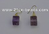 NGE5085 10*15mm cube light amethyst gemstone earrings wholesale