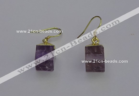 NGE5085 10*15mm cube light amethyst gemstone earrings wholesale