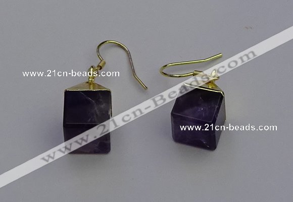 NGE5086 10*15mm cube amethyst gemstone earrings wholesale