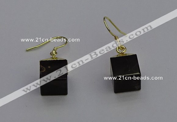 NGE5088 10*15mm cube smoky quartz gemstone earrings wholesale