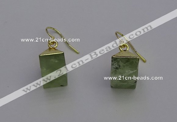 NGE5090 10*15mm cube green rutilated quartz gemstone earrings wholesale