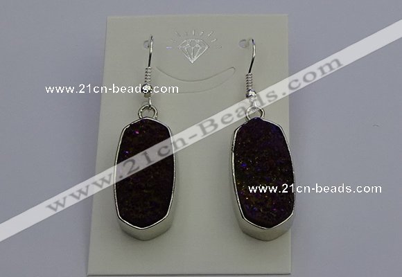 NGE5126 10*22mm - 12*25mm freeform plated druzy quartz earrings