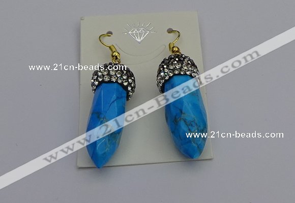 NGE5152 10*30mm - 12*30mm faceted bullet white howlite earrings