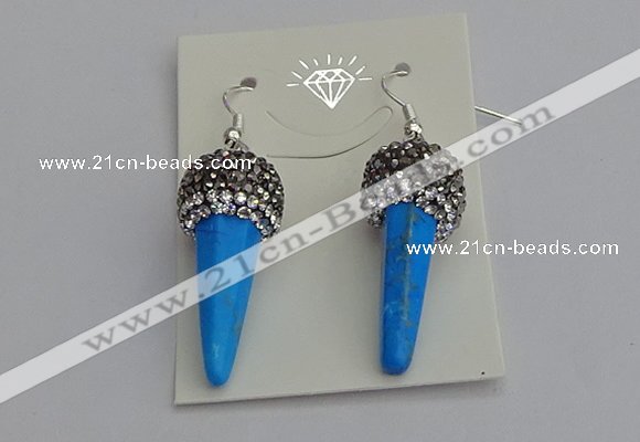 NGE5166 10*30mm faceted cone white howlite turquoise earrings